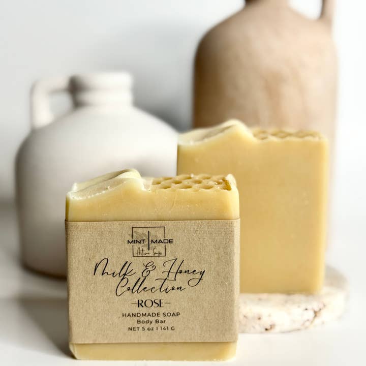 Rose 'Milk and Honey' Soap | Raw Goat Milk and Honey Soap for wholesale by Mint Made Artisan Soaps and Holistic Skincare