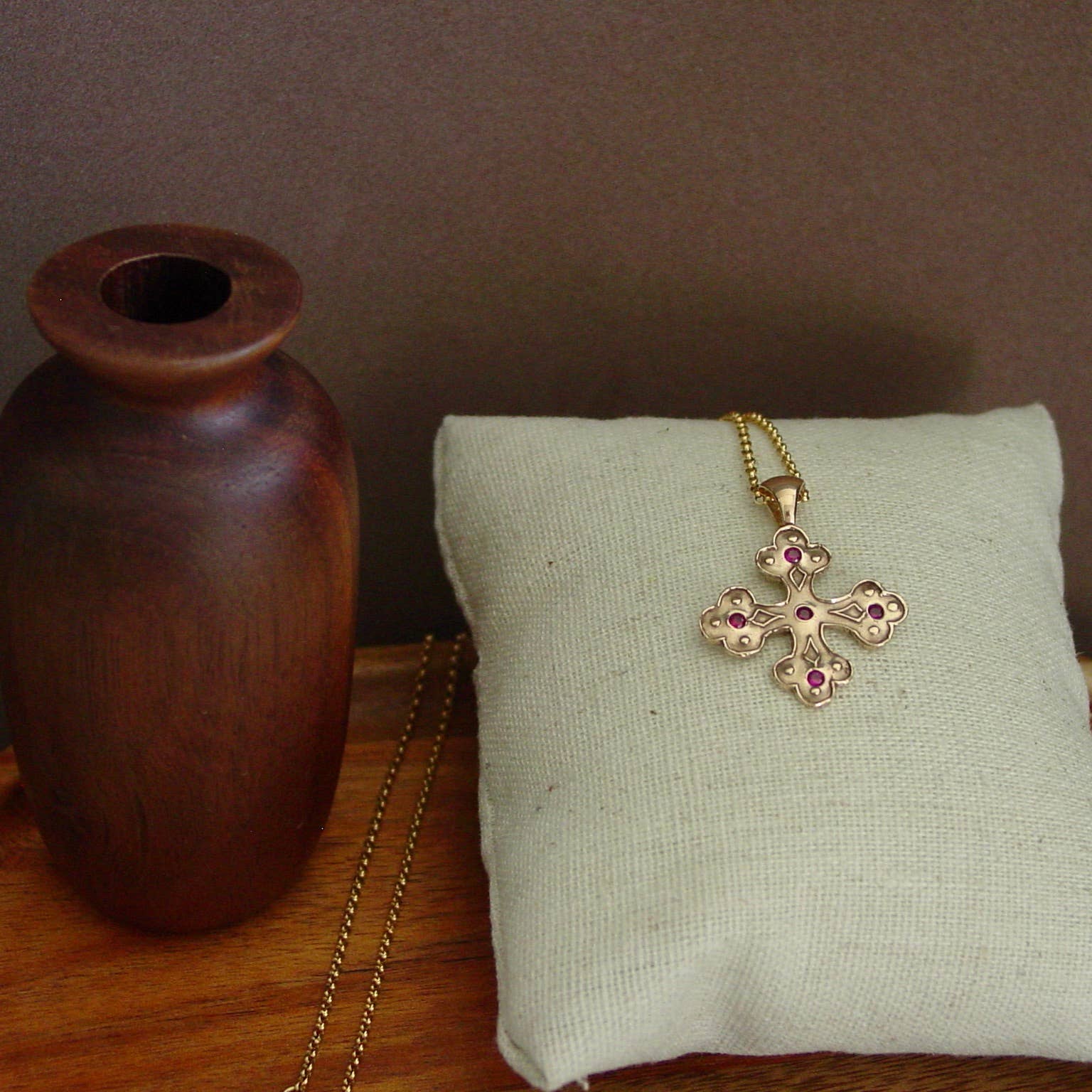 Vis a Vis Jewelry - Wholesale Pendant/Charm Necklace - Byzantine Cross Necklace With Garnet3