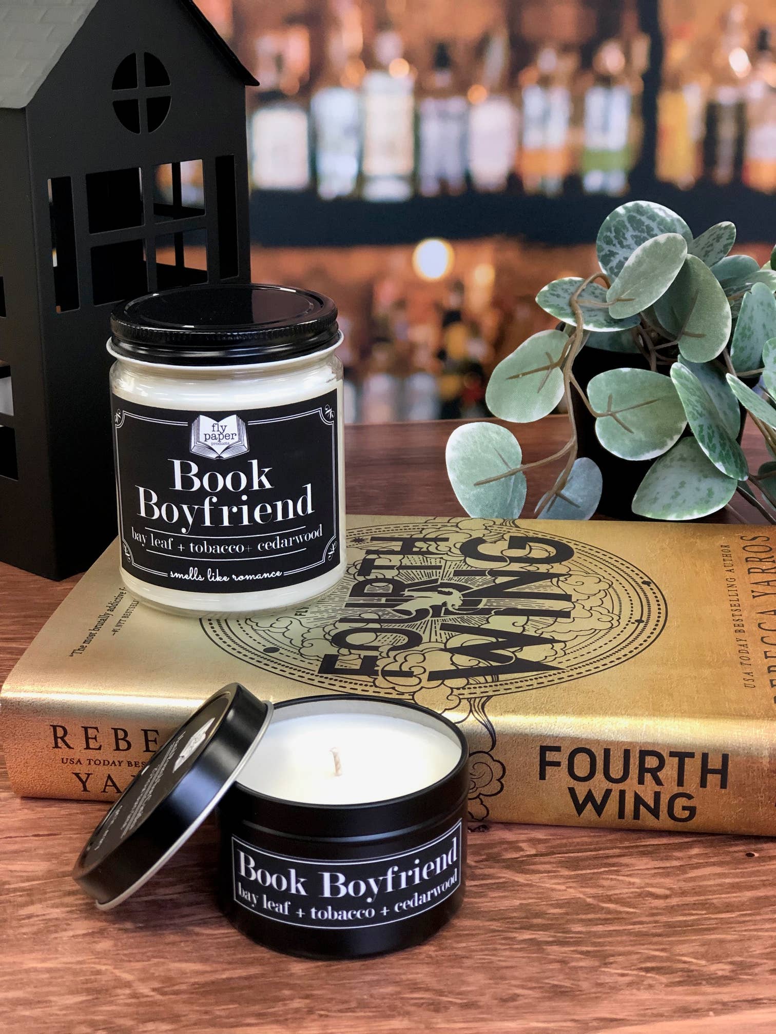 Fly Paper Products - Wholesale Travel Candles - Book Boyfriend 4oz Candle Bay Leaf + Tobacco + Cedarwood5