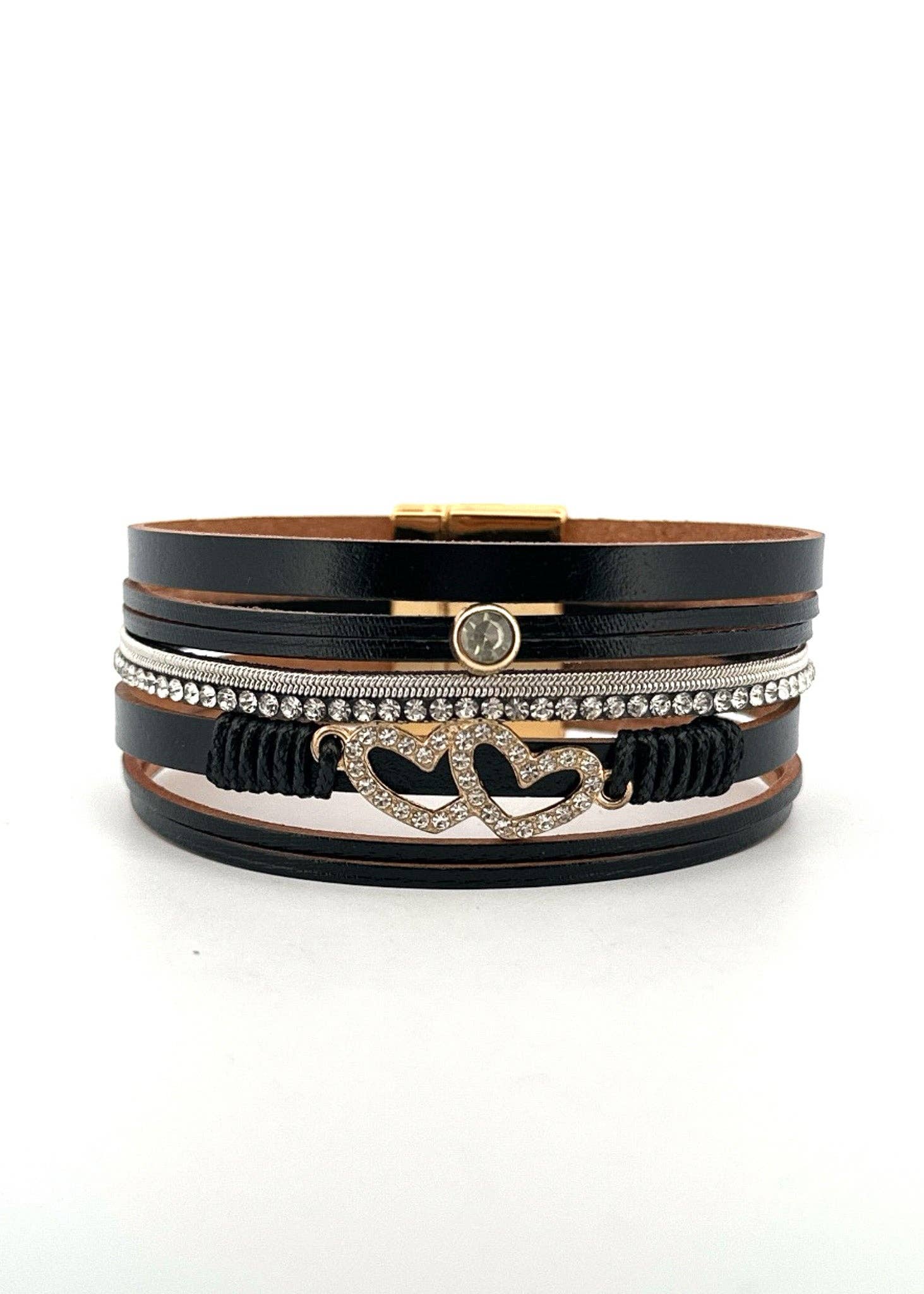 Nette Road Wholesale - Wholesale Bangle Bracelet - Magnetic Double Heart Leather Bracelet3