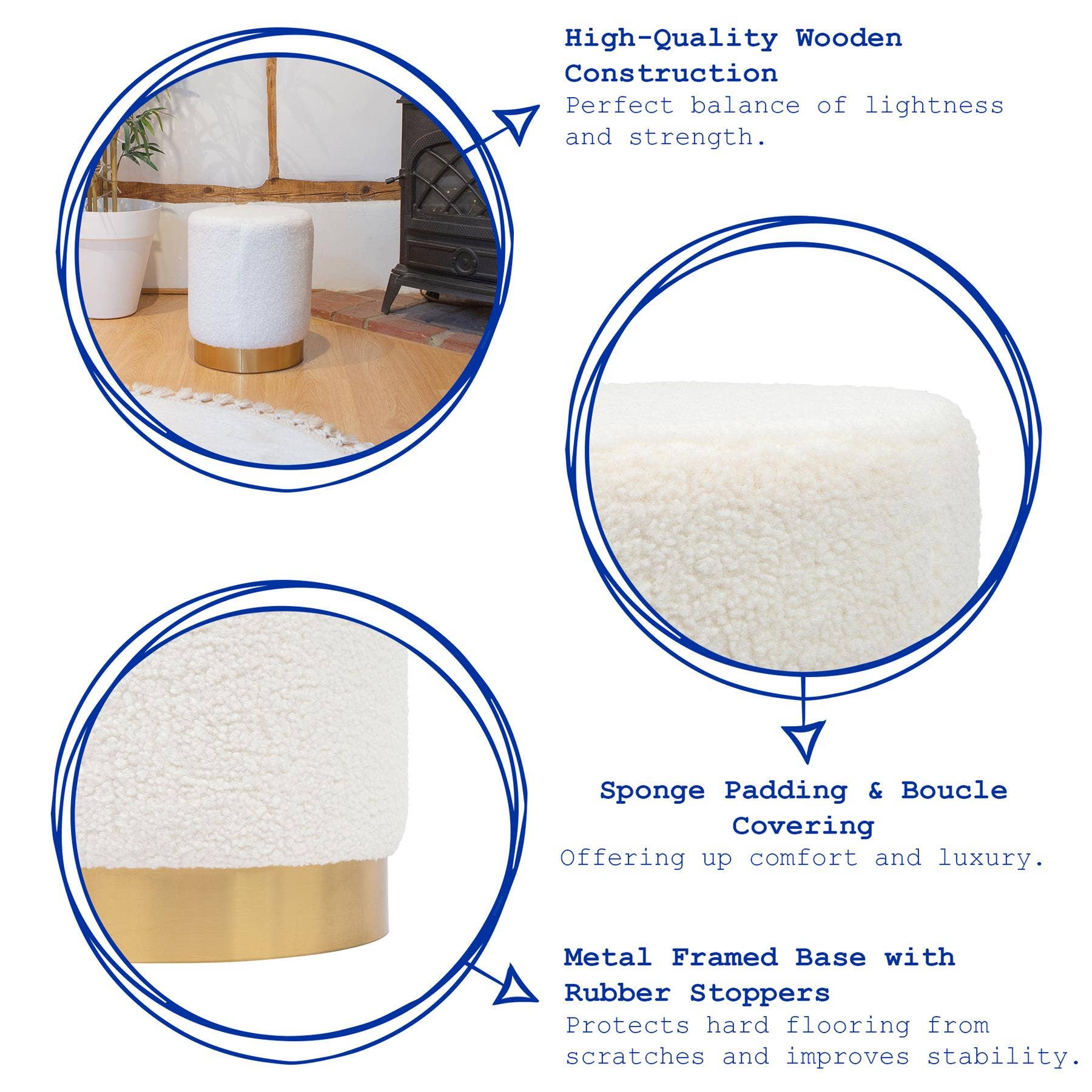 Rinkit Ltd - Wholesale Stool - Cream H36 x D29cm Round Boucle Footstool - By Harbour Housewares2