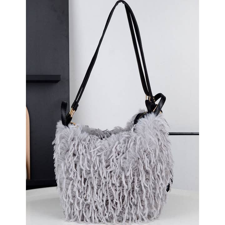 Sweetkama - Wholesale Shoulder Bag - Women's - Ladies Faux Mongolian Fur Tote Two Shoulder Bag SKAB40941