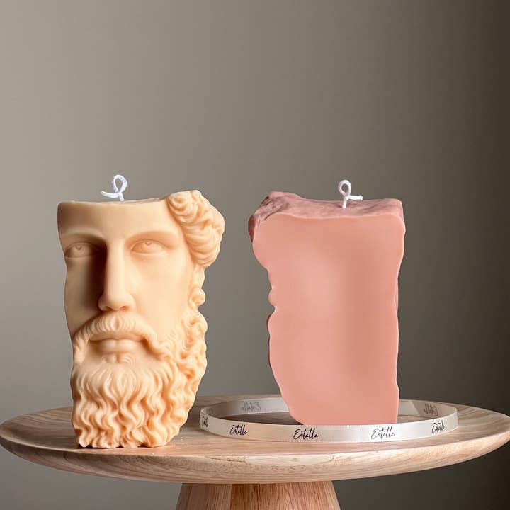 Estelle Studio - Venta al por mayor Velas de diseño llamativo - Vela de Media Cabeza de Estatua Griega| Vela de Busto de Zeus| Vela Escultural de Pilar de Soja| Vela de Busto de Hombre| Decoración Estética| Vela de Estatua| Vela Única1