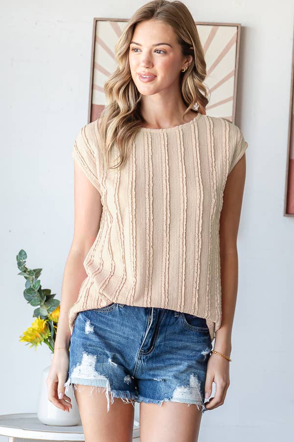 7th Ray - Vendita all'ingrosso Camicetta - Donna - Blusa a maniche corte con texture a righe leggere T594815