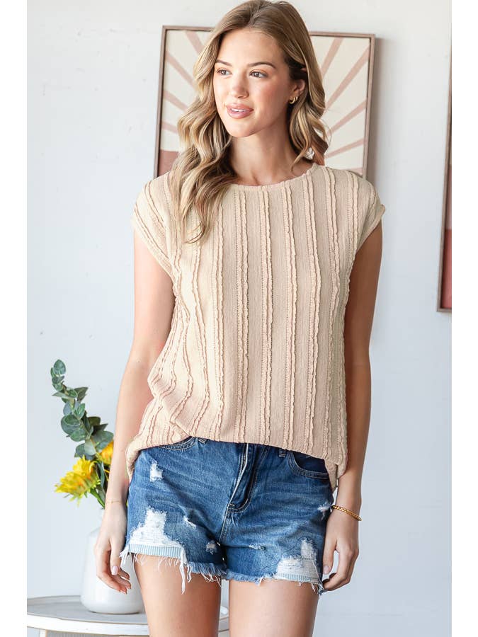 7th Ray - Vendita all'ingrosso Camicetta - Donna - Blusa a maniche corte con texture a righe leggere T594815