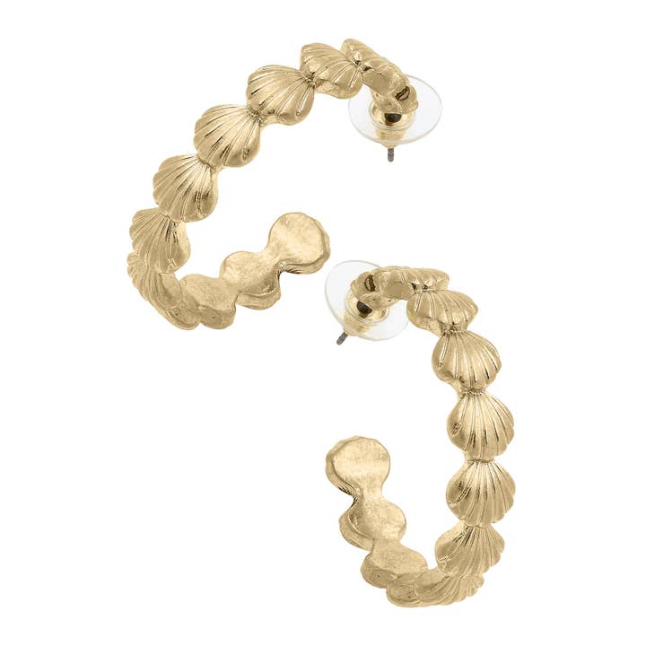 Canvas Style - Wholesale Hoop Earrings - Catalina Cockle Shell Hoop Earrings in Shiny Gold