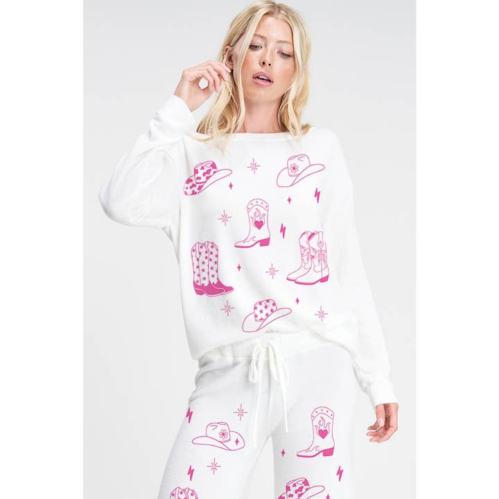 Phil Love - Wholesale Lounge Set - Women's - Cowgirl boots print soft loungewear set p
