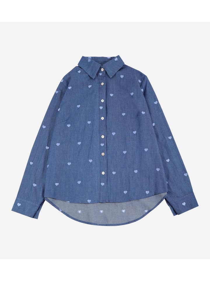 Sarta – wholesale Buttoned-down shirt – Women's – Dixie Long Sleeve Cotton Shirt - Denim Blue, Hearts5