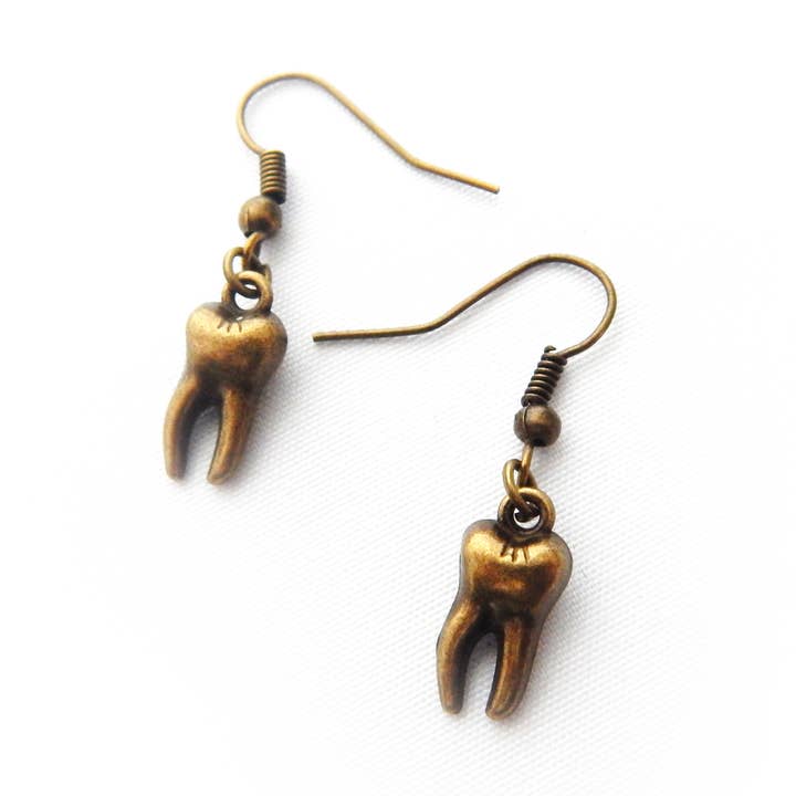 Antique Bronze Teeth Dangle Earrings for wholesale by 8th Sin