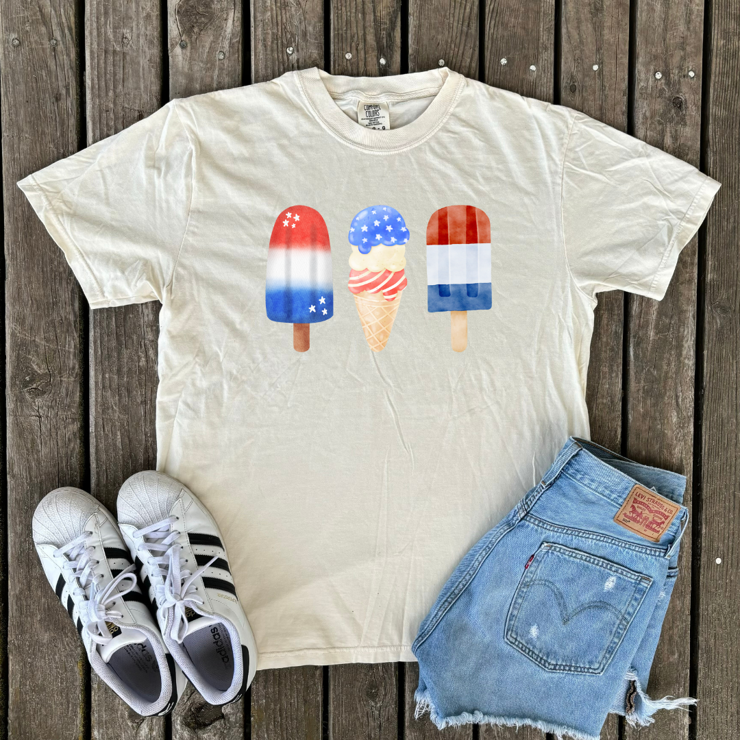 Sage & Soil - Vente T-shirt à imprimés – unisexe - T-shirt adulte Patriotic Ice Cream and Popsicles 4 juillet1