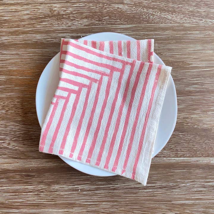 Bright Beige - Wholesale Dinner & Cloth Napkin - Natural Cotton Cloth Napkins, Warm Painterly Stripes