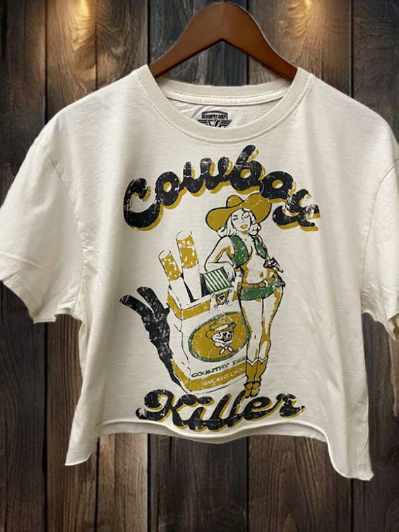 Country Deep Apparel - Wholesale Screen Printed T-Shirt - Women's - Cowboy Killer Relaxed Crop T-shirt0