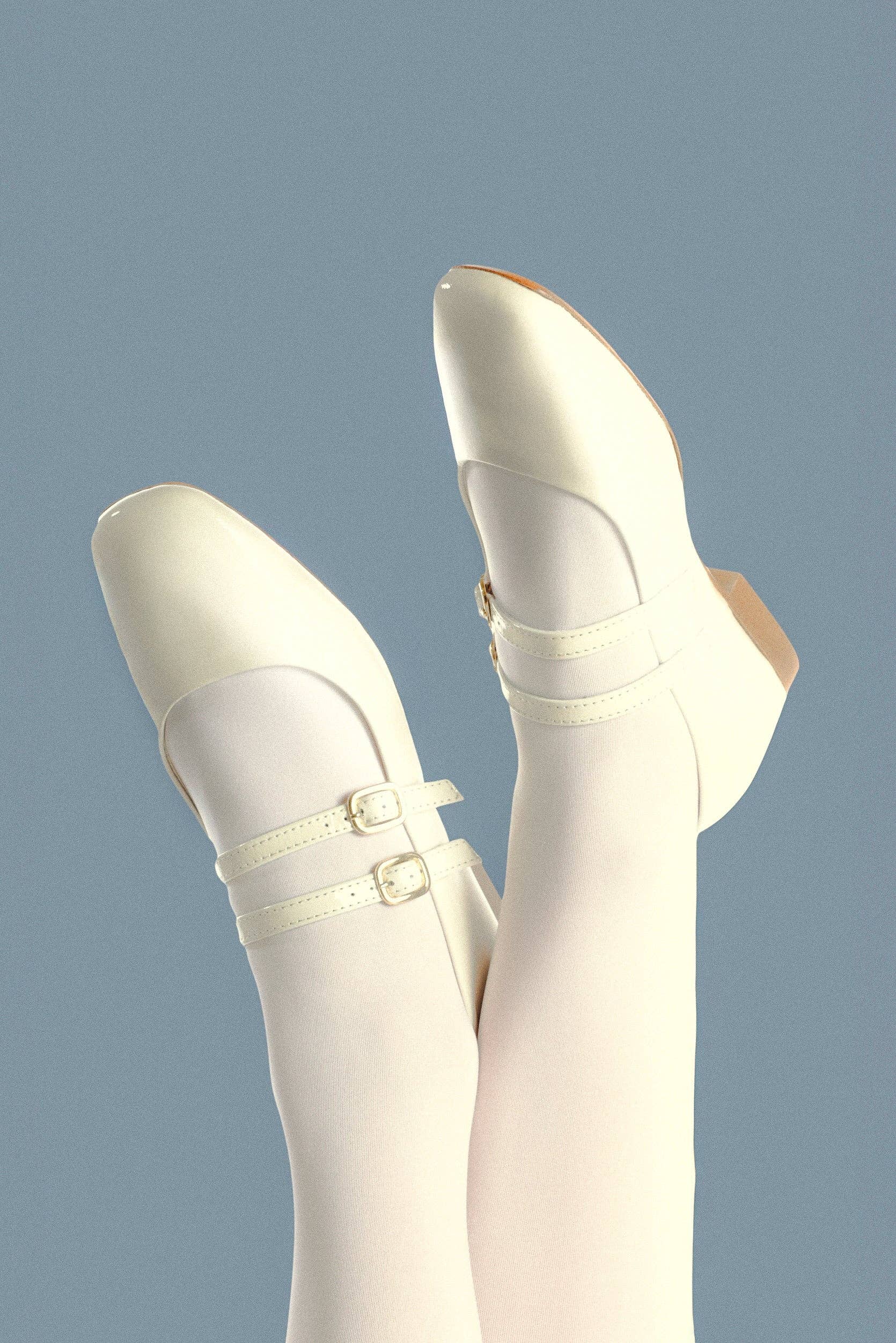 KMB Shoes - Wholesale Flats - Women's - CANDY 'LUX' OFF-WHITE - Double Straps Mary Jane4