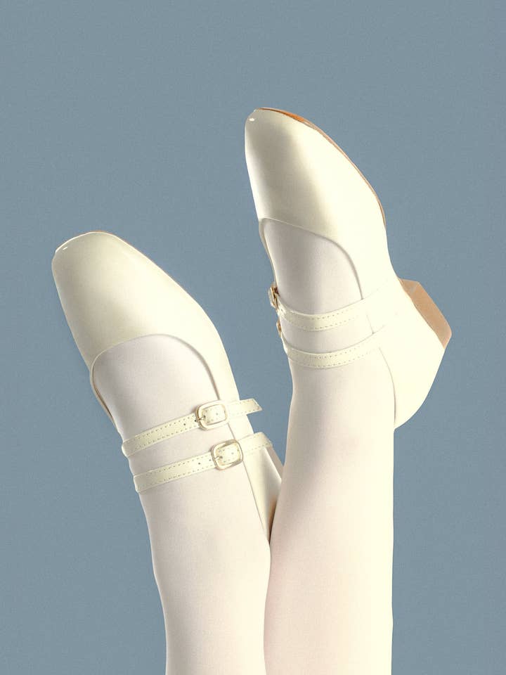 KMB Shoes - Wholesale Flats - Women's - CANDY 'LUX' OFF-WHITE - Double Straps Mary Jane4