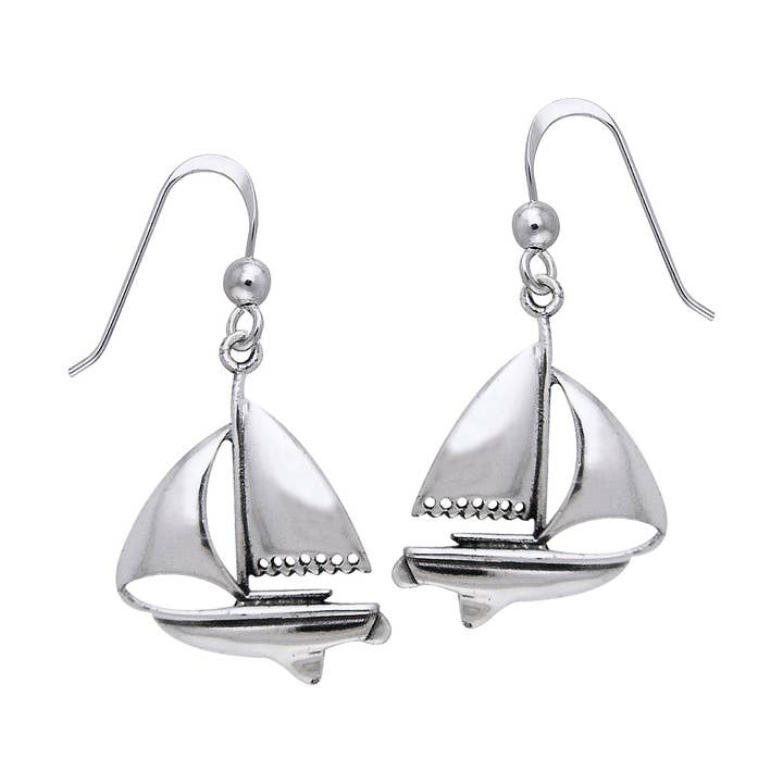 Full Sails - Nautical Ocean Sailboat Nickel Free Sterling Silver Hook Earrings for wholesale by Silver Insanity