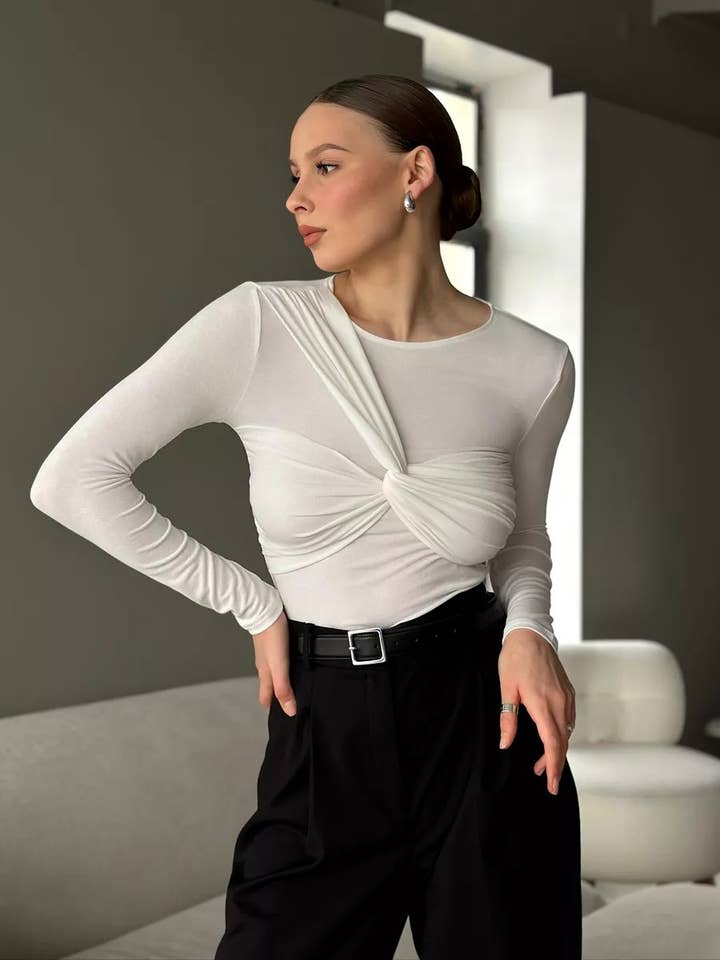 Hope & Sunshine - Wholesale Knit Top - Women's - Slim Fit Cross Knot Long Sleeve Top