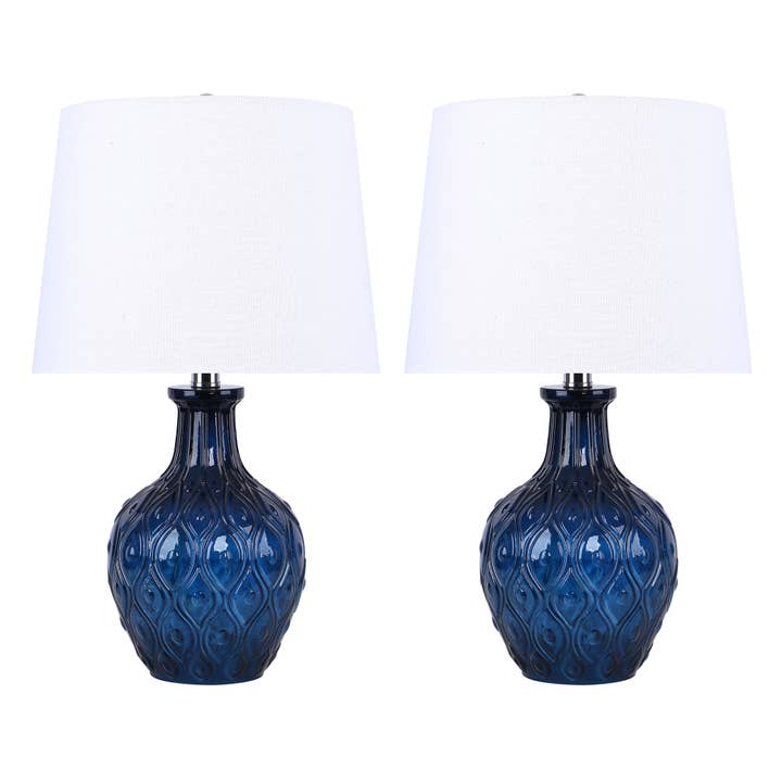 LumiSource and Grandview Gallery - Wholesale Accent/Desk Lamp - 20.5" Glass Table Lamp w/ Patterned Base & Linen Shade (2PK)1
