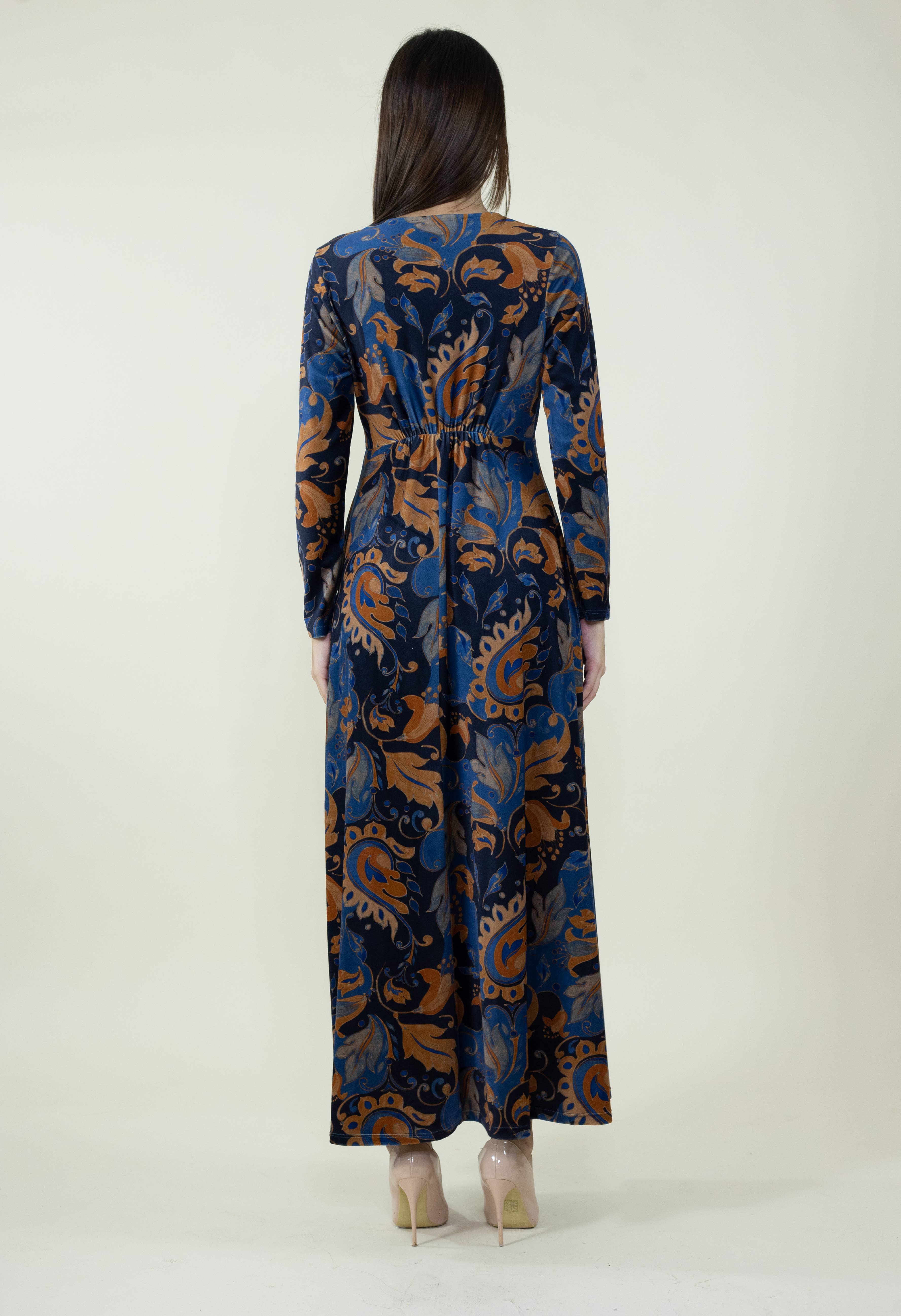La Vie En Rose - C.I.D.A. s.r.l. - Wholesale Dress - Women's - Arabesque Blue Pattern Velvet Long Dress2