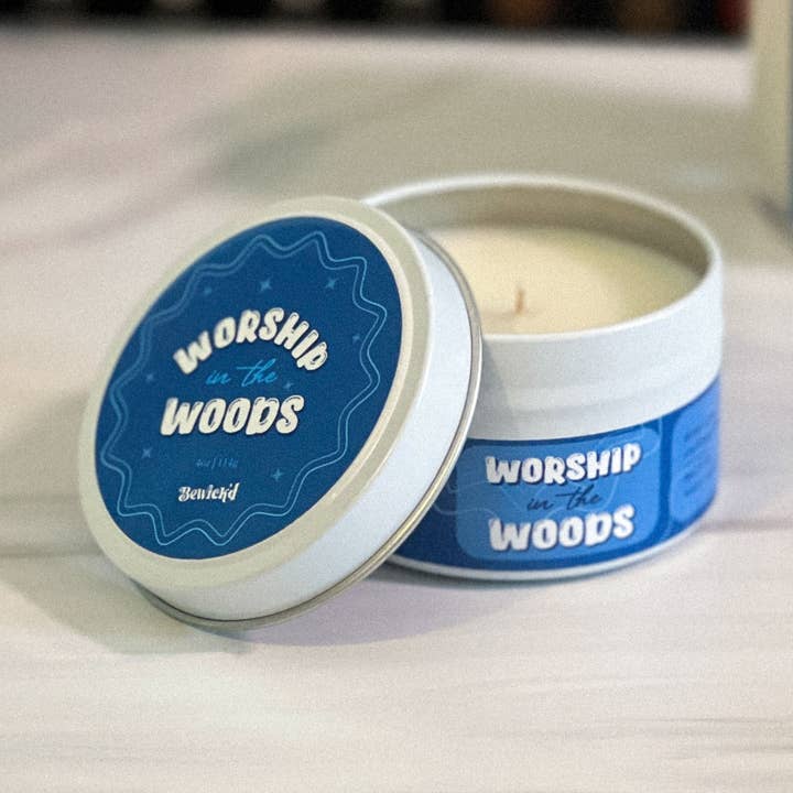 Worship in the Woods Candle - 4oz Book Inspired Indie Author for wholesale by Bewick'd Studio