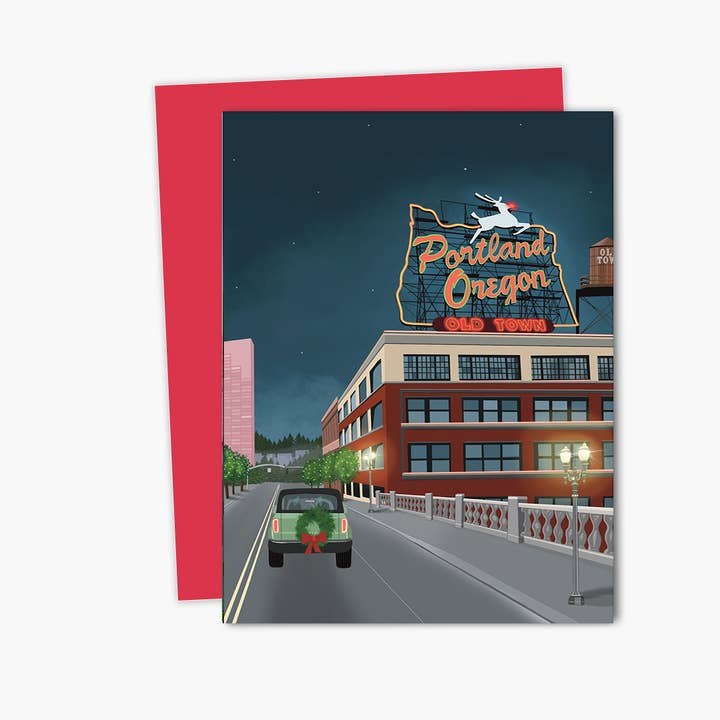 Portland Red Nose Holiday Stag Punny Holiday Card for wholesale by JessBecauseArtCo