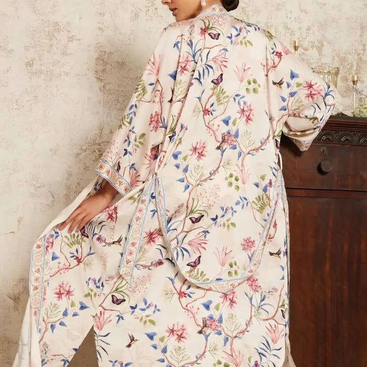 safistyle – wholesale Robe – Women's – Beige Chinoiserie Floral Kimono Robe - Spa Wrap for Bridal7