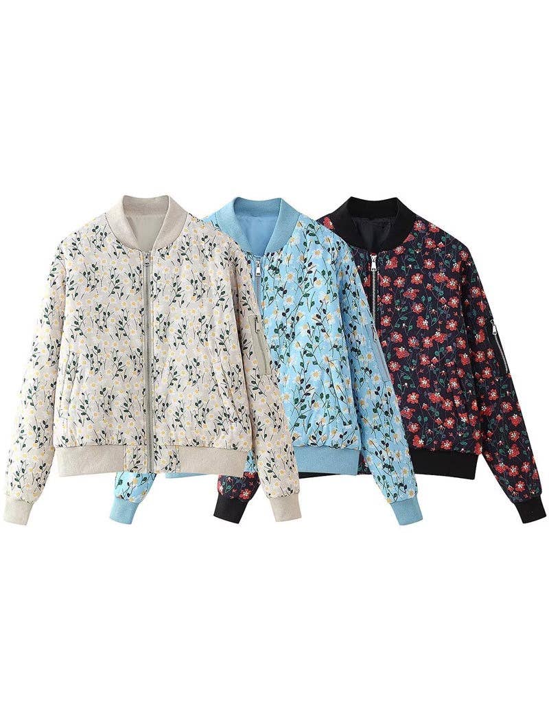 safistyle – wholesale Bomber jacket – Women’s – Floral Print Zipper Bomber Quilted Jacket15