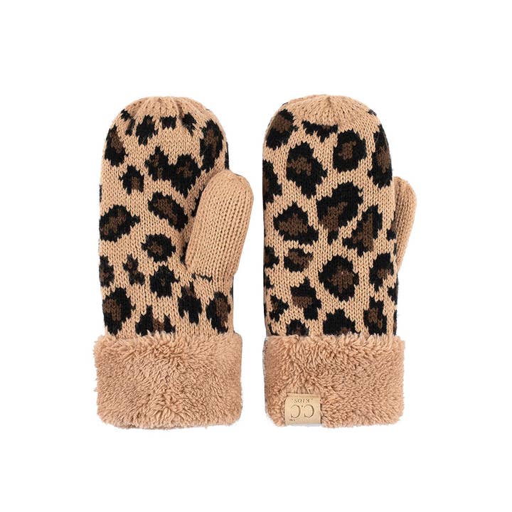 Hana – wholesale Mittens – Child – C.C Kids Knitted Leopard Fuzzy Lining Cuff Mitten11