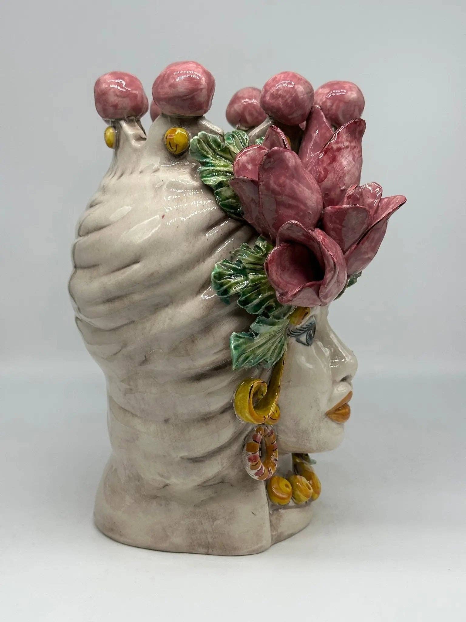 DD Ceramiche Siciliane - Wholesale Decorative Figurine - Teste di Moro Tulips Rosa Ceramica Caltagirone cm H.30 L.23 Handcrafted6
