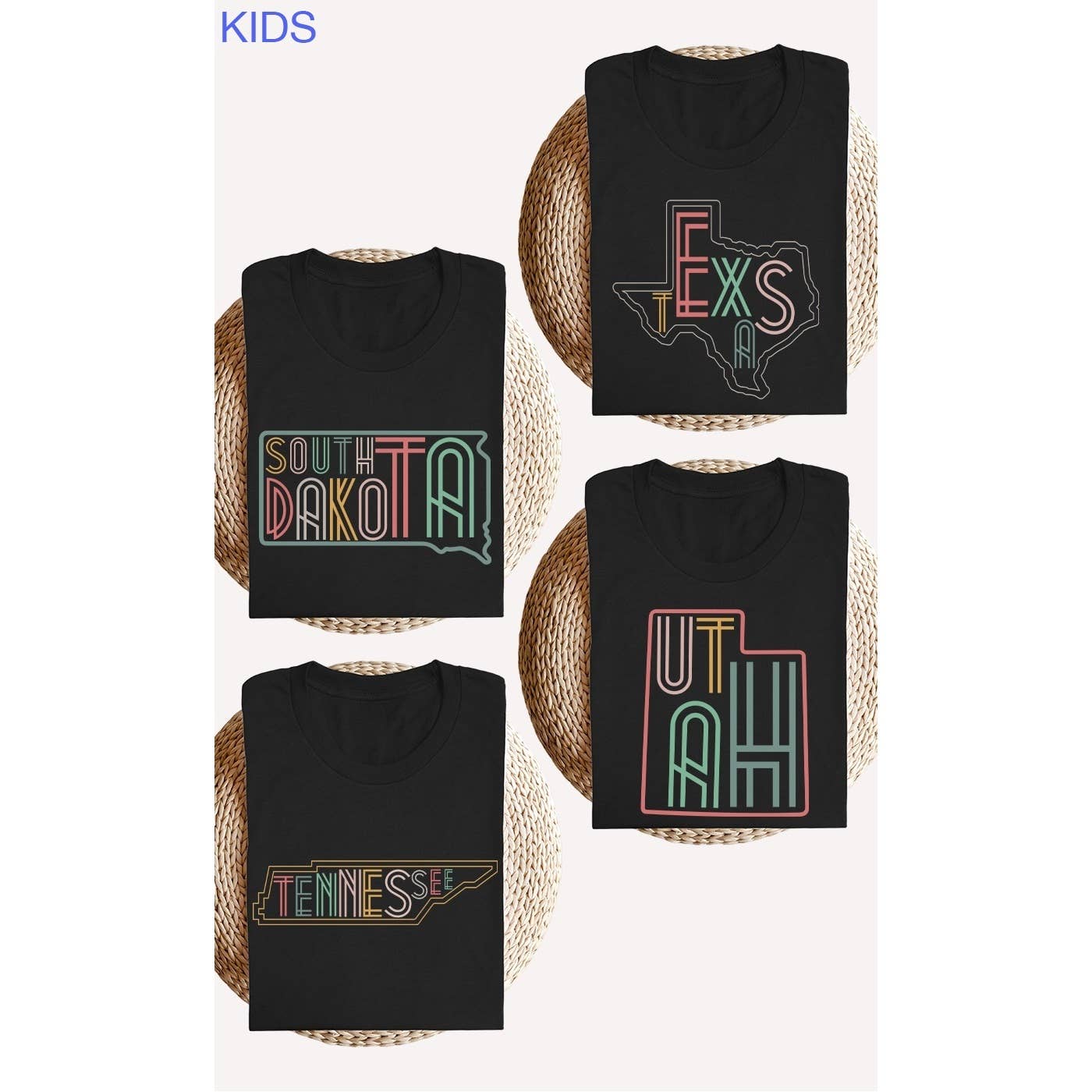 Kids By Kissed Apparel - Vente T-shirt sérigraphié – enfant - T-shirts graphiques Neon State Shape pour enfants10