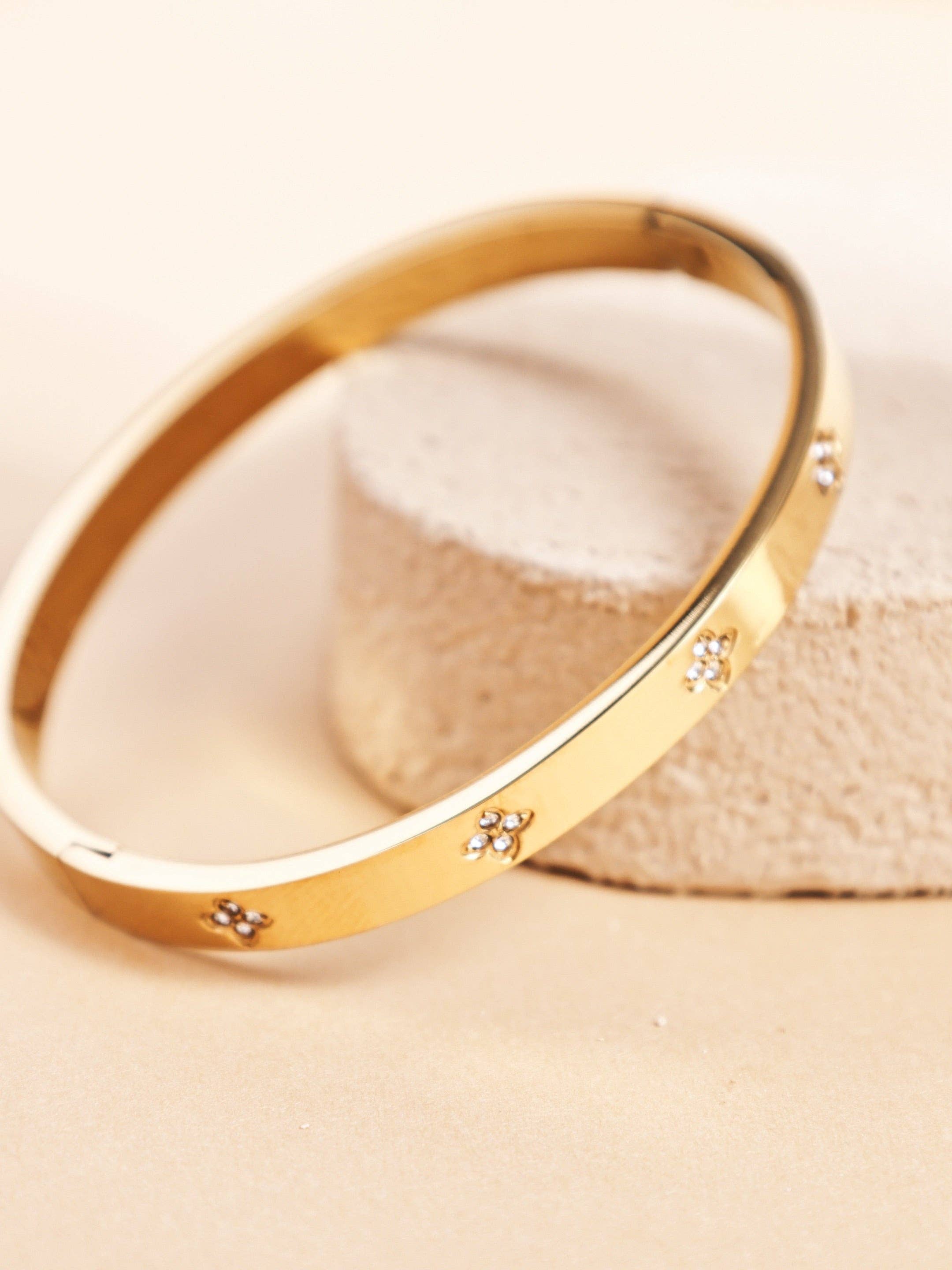 Revelari - Wholesale Bangle Bracelet - Gold Plated Titanium Steel Bangle with Crystal Accents