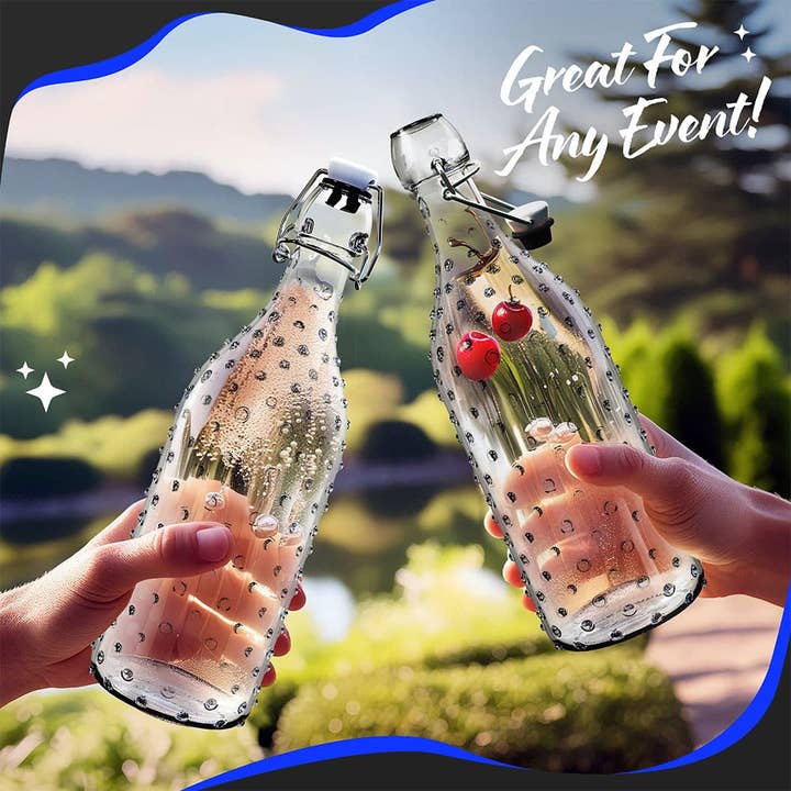 Nevlers - Wholesale Milk/juice bottle - Nevlers 17 oz Dotted Swing Top Bottles (Pack of 12) | Includes Funnel, Brush, Tags and Shrink Wrap6