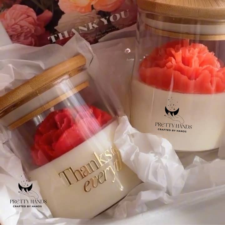 Pretty Hands - Wholesale Novelty candle - A Set Of Two Carnations Candles With Lid | Christmas Candle 2