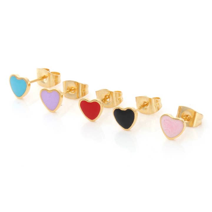 Whit's Up Shop - Wholesale Stud/Post Earrings - Mini Enamel Heart Stud Earrings5