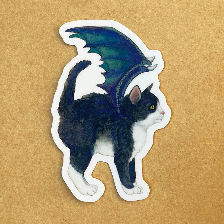 Dragon Kitten Blue Wings Vinyl STICKER for wholesale by Amy Rose Moore Illustration