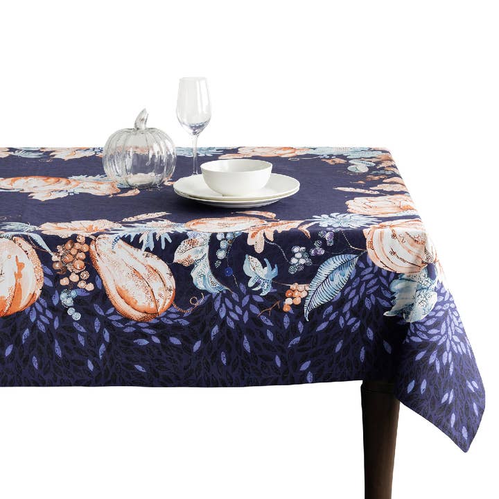 Tablecloths 100% Cotton - 3 Shapes - Pumpkin Blues Fall for wholesale by Maison d'Hermine - Design in Every Thread