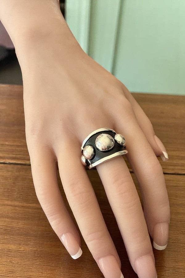 Burnished Silver WESTERN ROUND BUBBLE TEXTURED STRETCH RING for wholesale on Faire0