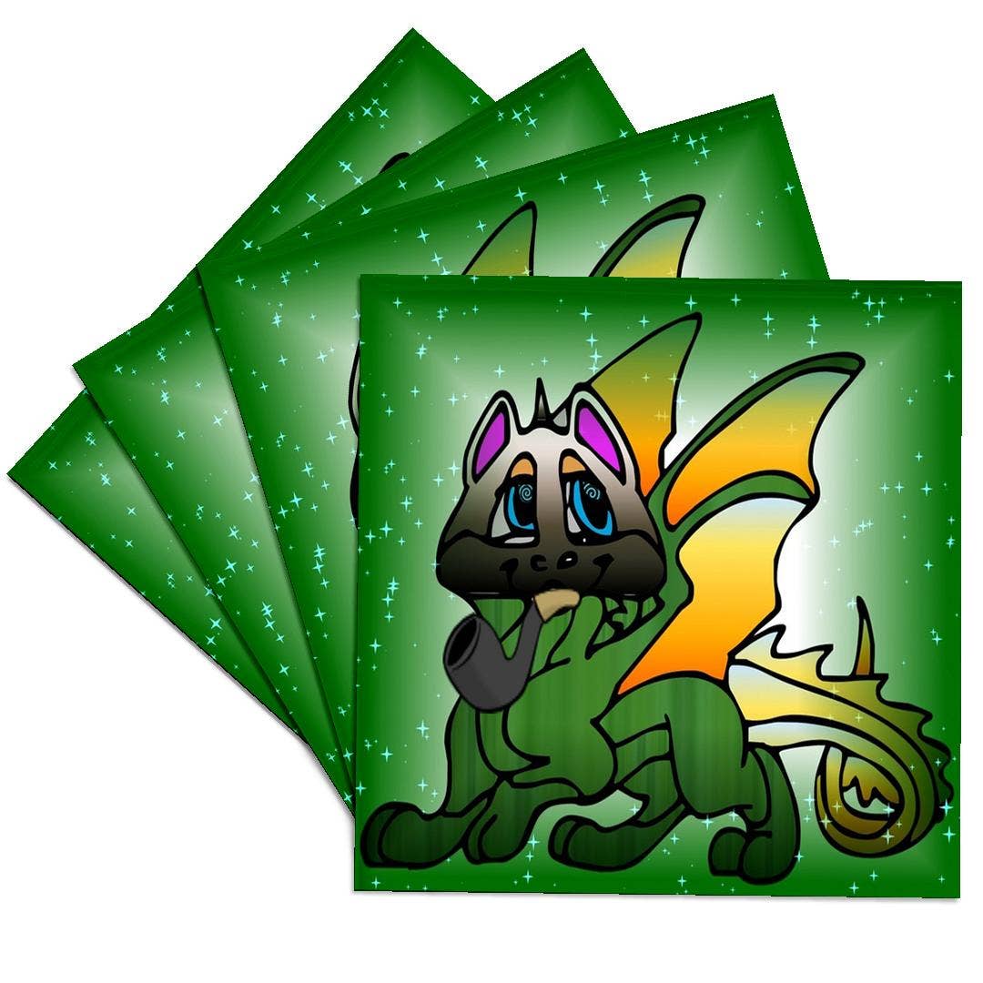 3dRose - Wholesale Coasters - 3dRose, Image of Cartoon Beautiful Chinese Dragon Smoking A Pipe, Coaster0