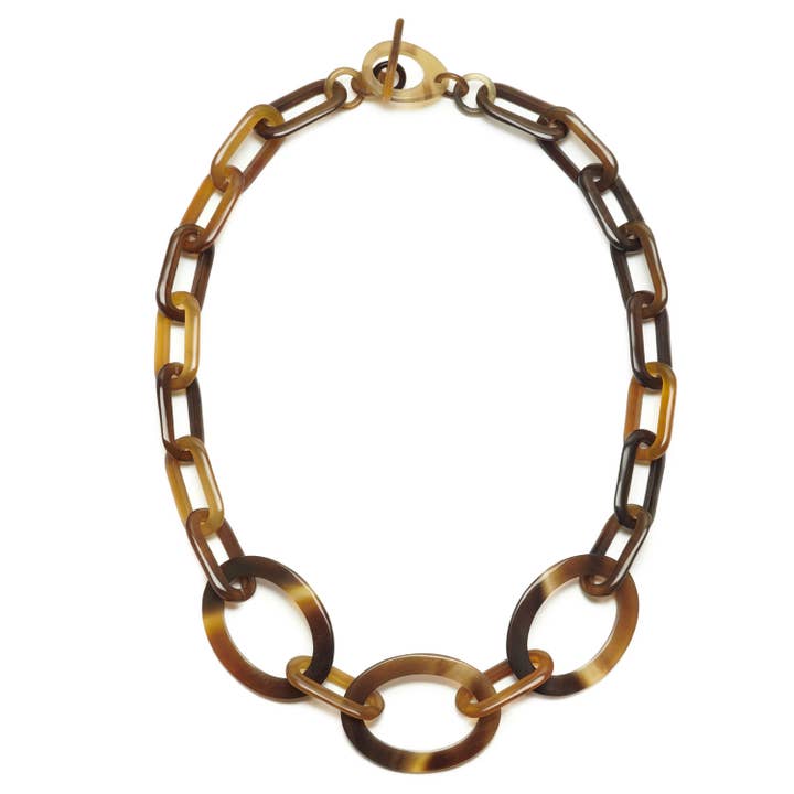 Brown natural mid length horn link necklace for wholesale by BRANCH JEWELLERY