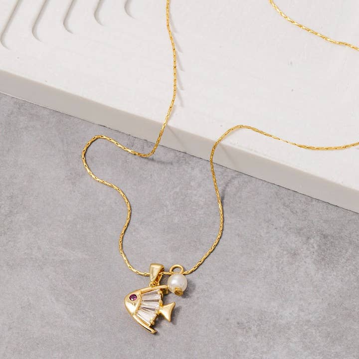 Cz Perle Fisk Vedhæng Halskæde for engroshandel hos Fame Accessories