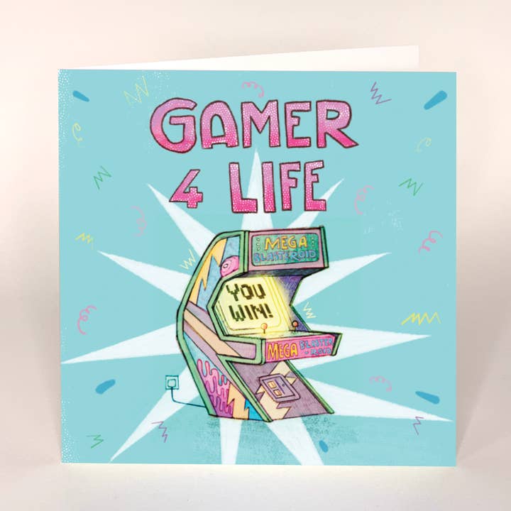 Gamer 4 Life - retro arkade / videospil - fødselsdagskort for engroshandel hos The Grey Earl