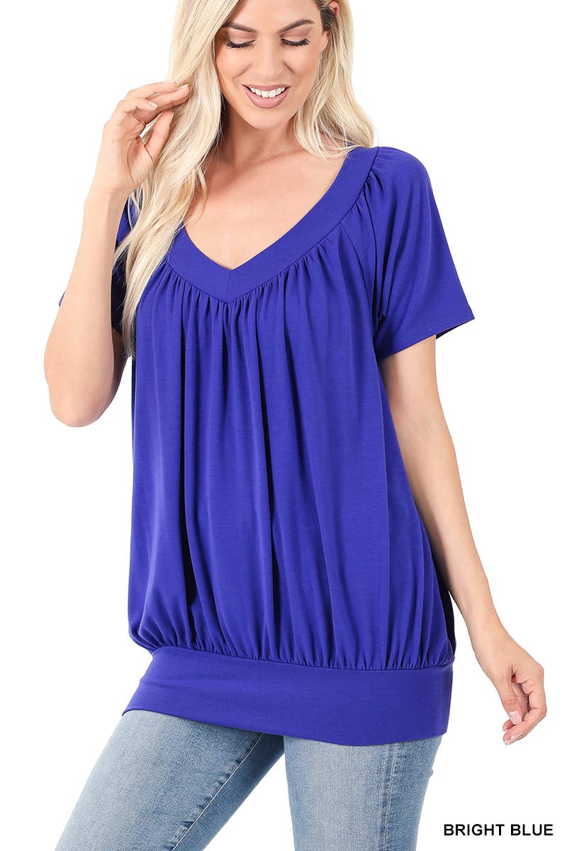 42POPS - Wholesale Blouse - Women's - ",.SHIRRED V-NECK SHORT SLEEVE TOP18