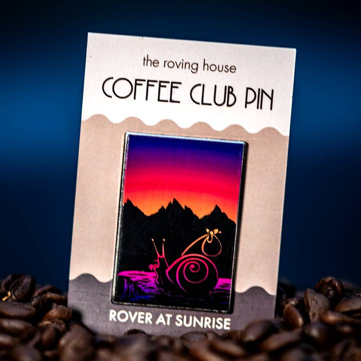 Rover at Sunrise Coffee Club Enamel Pin for wholesale by The Roving House