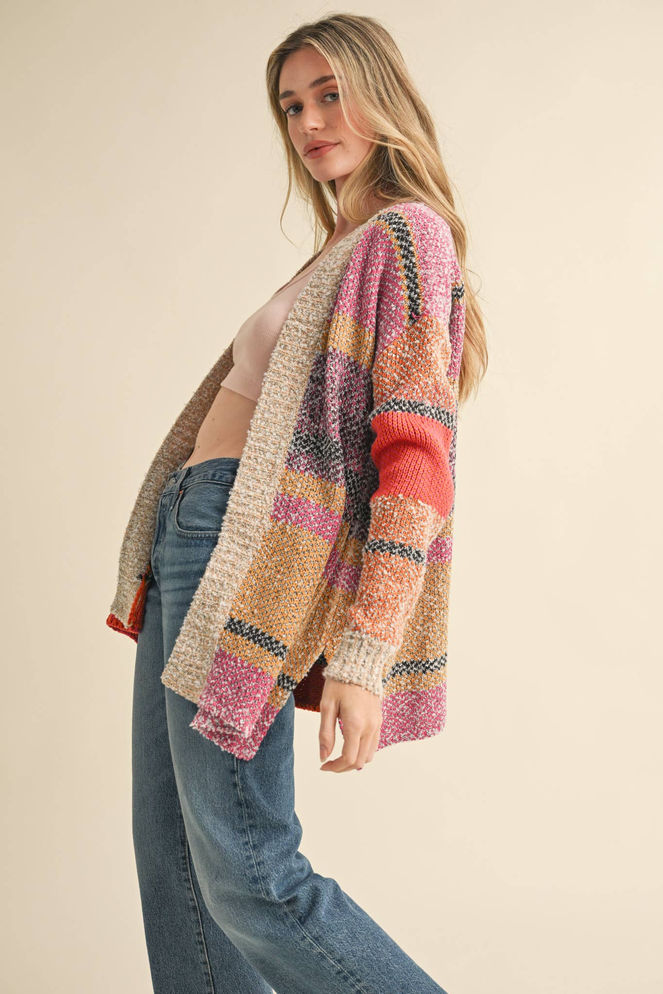 &MERCI - Wholesale Cardigan - Women's - OVERSIZED COLOR BLOCK CARDIGAN MSW1003838