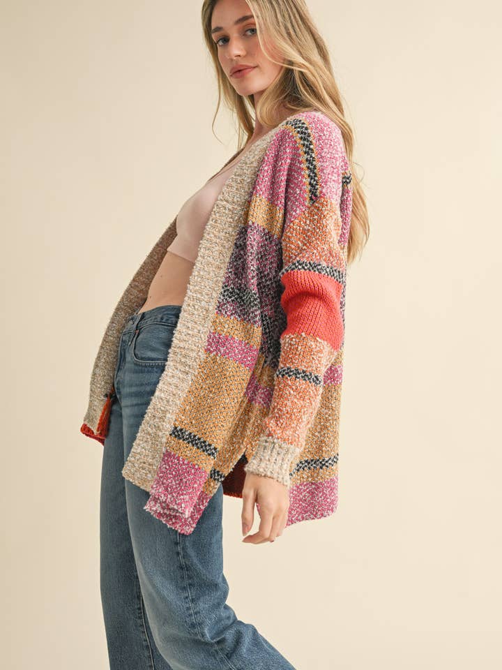 &MERCI - Wholesale Cardigan - Women's - OVERSIZED COLOR BLOCK CARDIGAN MSW1003829