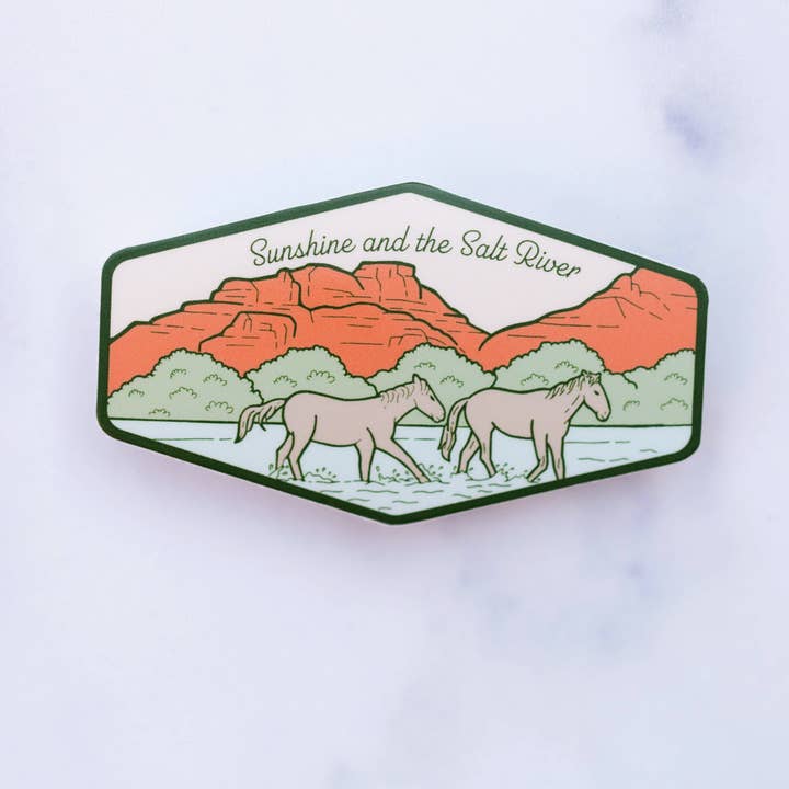 Sunshine and the Salt River Wild Horses Arizona Vinyl Sticker for wholesale by Click Bloom