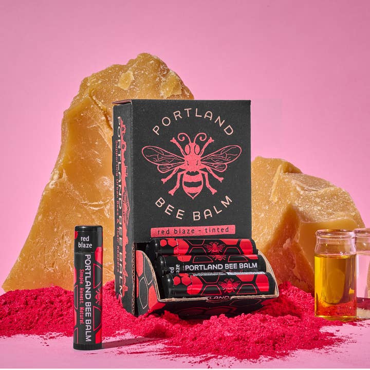 Portland Bee Balm - Wholesale Lip Balm - Red Tinted Beeswax Lip Balm Display - Natural Unscented 24ct