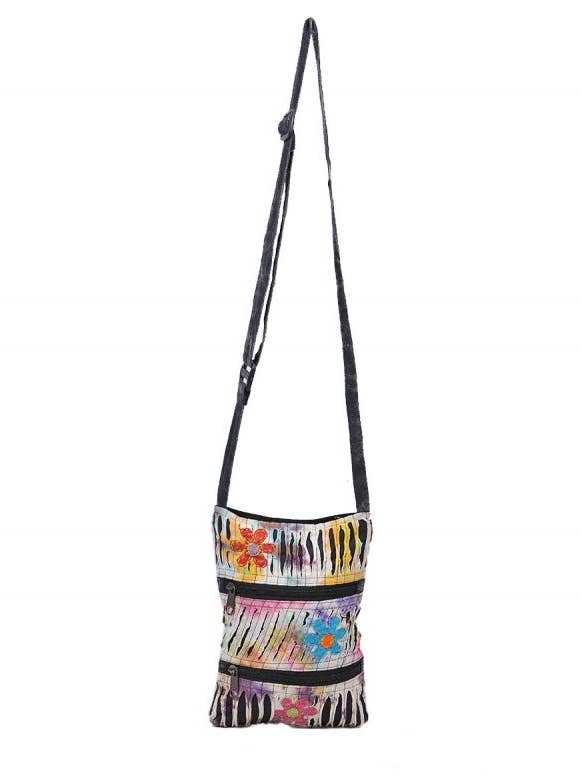 Zip Floral Rip Bohemian Hippie Boho Crossbody Mini Hobo Bag for wholesale by The Collection Royal / Royal Handicrafts