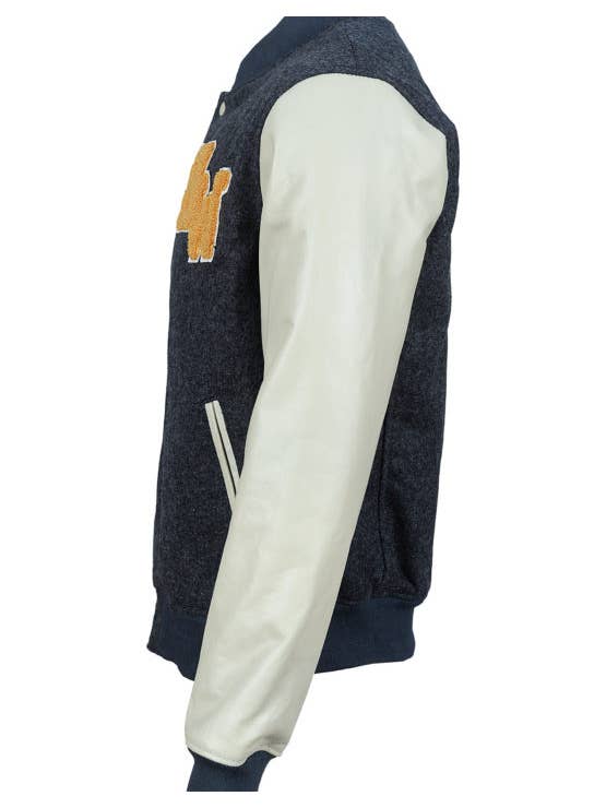 Blue Wellford - Wholesale Bomber Jacket - Men's - Varsity CHAR leather jacket with wool sleeves