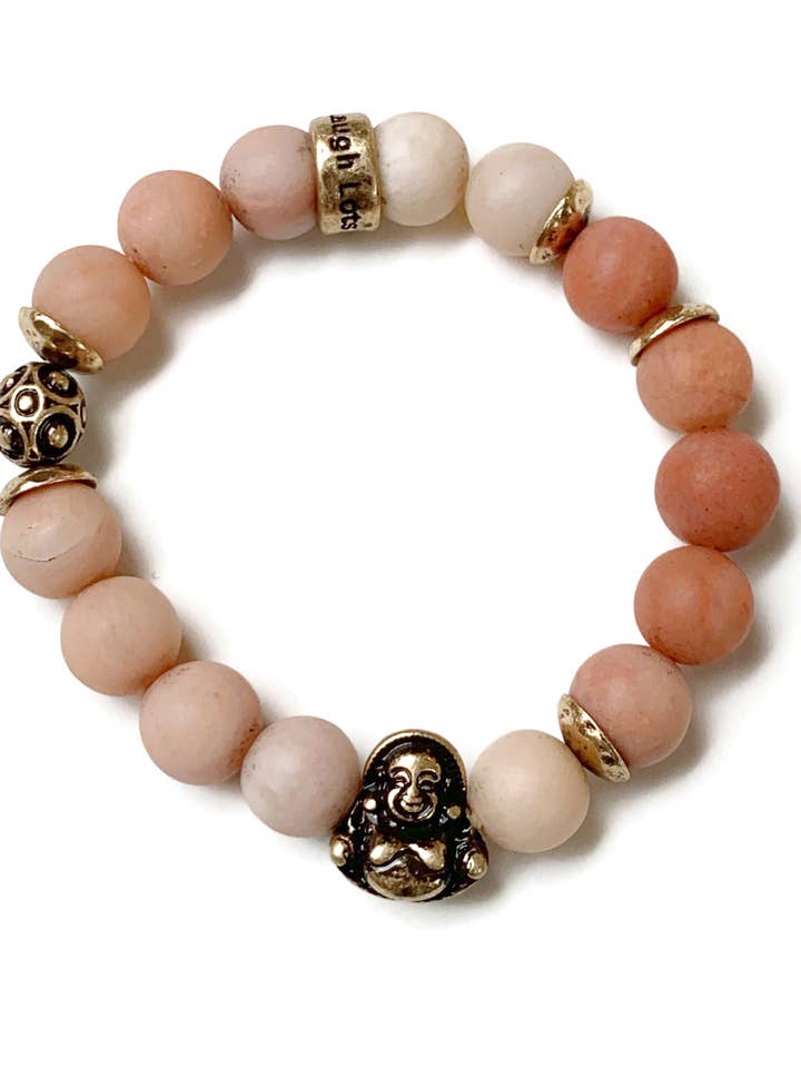 Yoga Halvädelbart Lucky Buddha stretchpärlarmband för wholesale av Juniper Wish