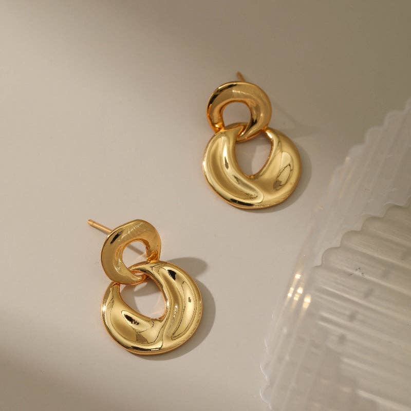 Or Boucles d'oreilles pendantes géométriques à cercle irrégulier DPJE1317 en vente sur Faire0